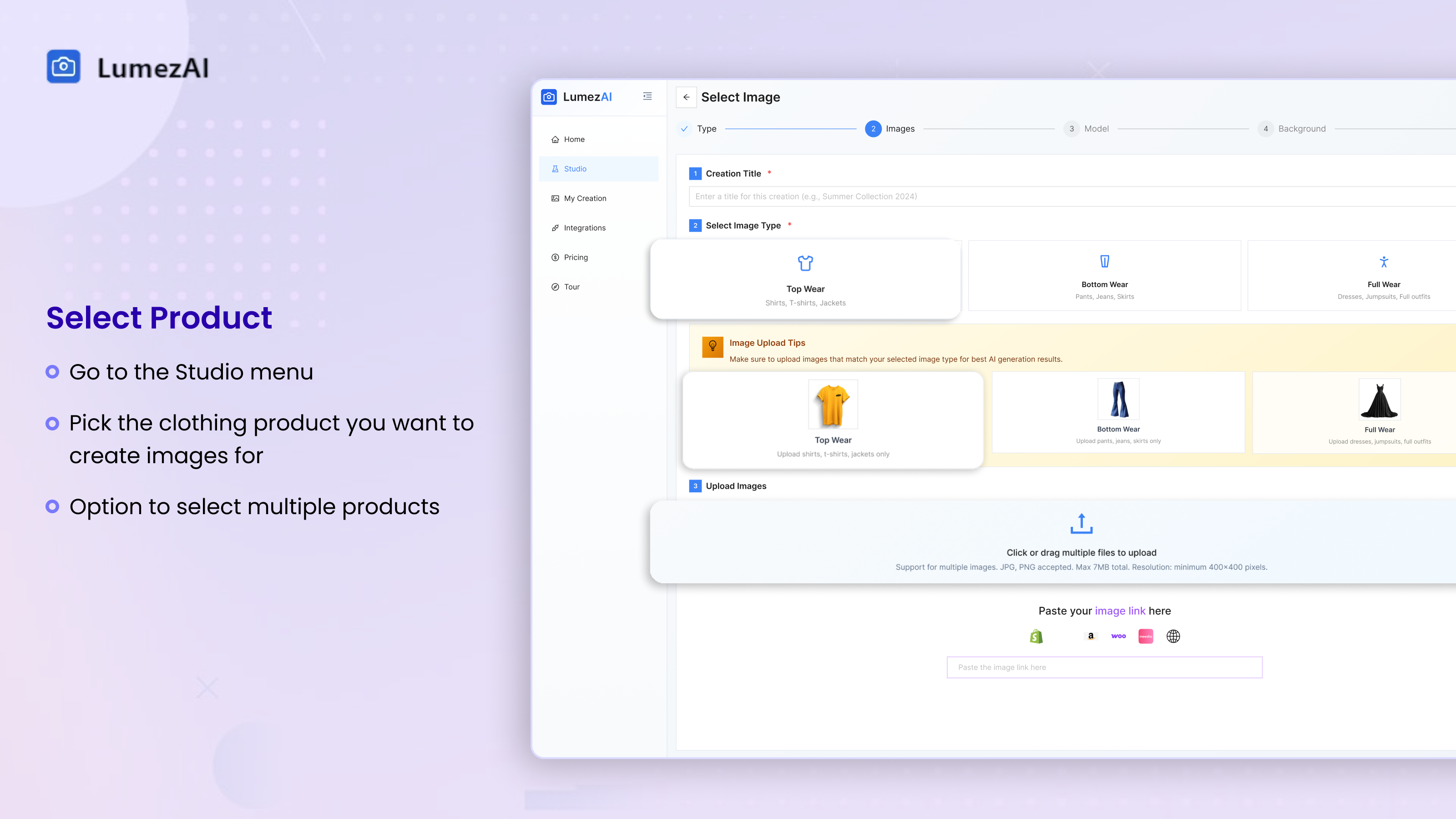 AI Product Photography for Shopify – LumezAI Select Products Menu